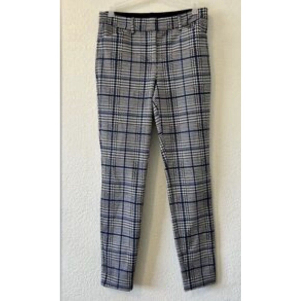 Express Skinny Mid Rise Plaid Pants Women’s Size 4R Stretch Blue Black Work